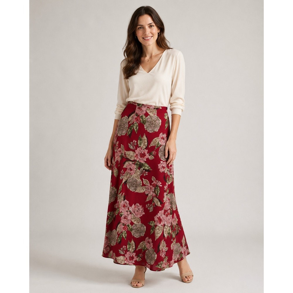 Y2K Emma James Reversible Maxi Skirt Womens 6 Red Floral Grunge Romantic Vintage